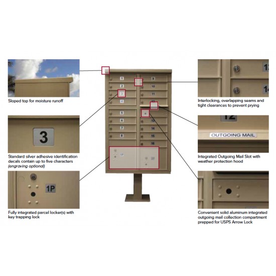 16 Tenant Door Standard Style CBU Mailbox (Pedestal Included) - Type 3 USPS Approved Mailboxes - 1570-16AF