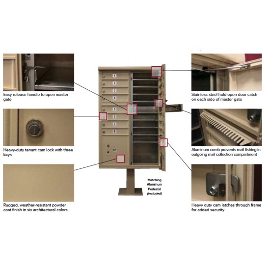 16 Tenant Door Standard Style CBU Mailbox (Pedestal Included) - Type 3 USPS Approved Mailboxes - 1570-16AF