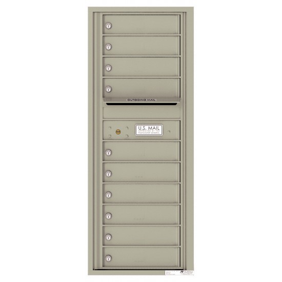 10 Tenant Doors with Outgoing Mail Compartment - 4C Wall Mount 12-High Mailboxes - 4C12S-10