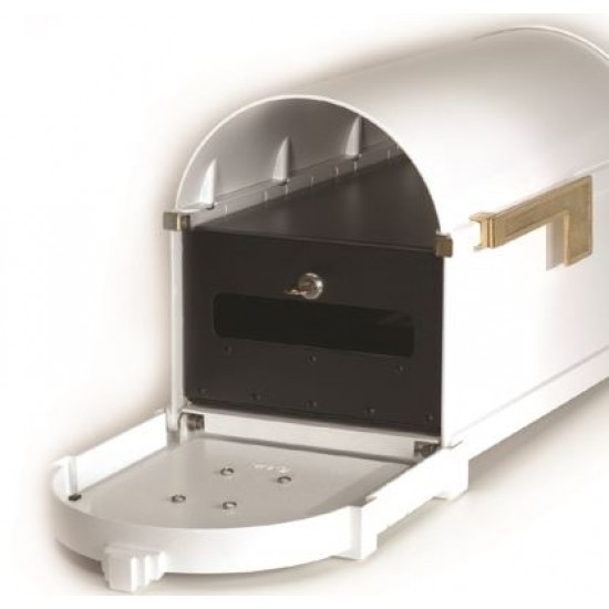 Keystone Mailbox - White with Polished Brass Fleur de Lis - KS-1F