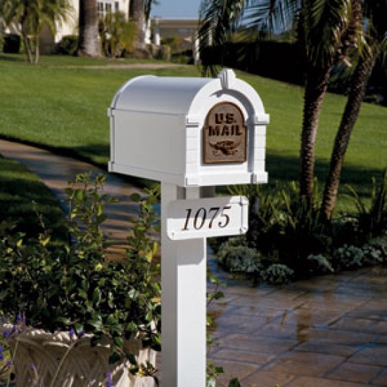 Keystone Mailbox - White with Antique Bronze Fleur de Lis - KS-22F