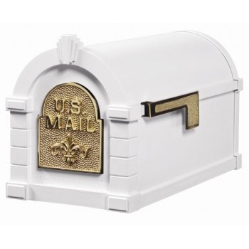 Keystone Mailbox - White with Polished Brass Fleur de Lis - KS-1F