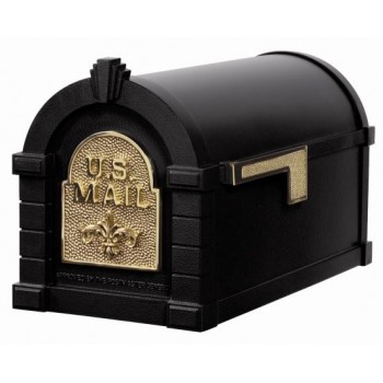 Keystone Mailbox - Black with Polished Brass Fleur de Lis - KS-7F