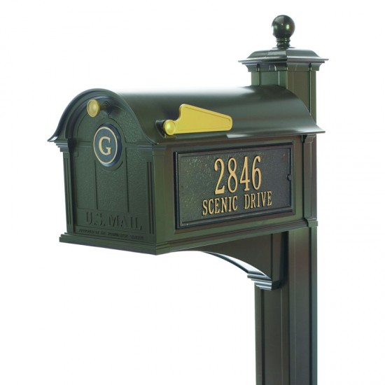 Whitehall Mailbox - Balmoral Mailbox Side Plaques, Monogram and Post Package - WH-BMSPMPP